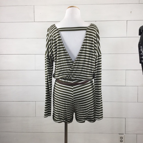 HYFVE Long sleeve, olive green stripe romper - Picture 3 of 8
